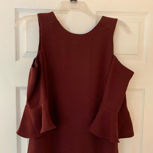 Ann Taylor pretty burgundy cold shoulder blouse